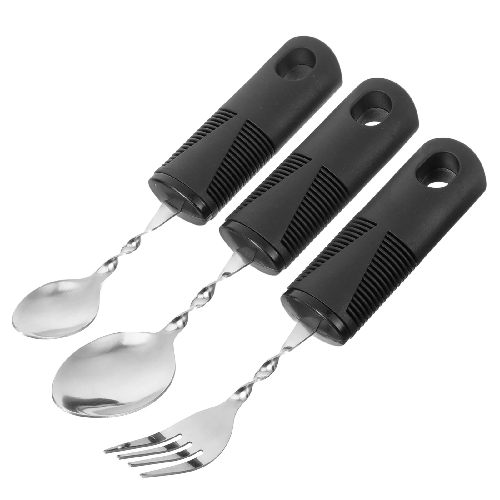 3 Pcs Angled Grip Spoon Bendable Cutlery Rotary Tool Elderly Weighted Utensils for Hand Tremors Rubber Disabled