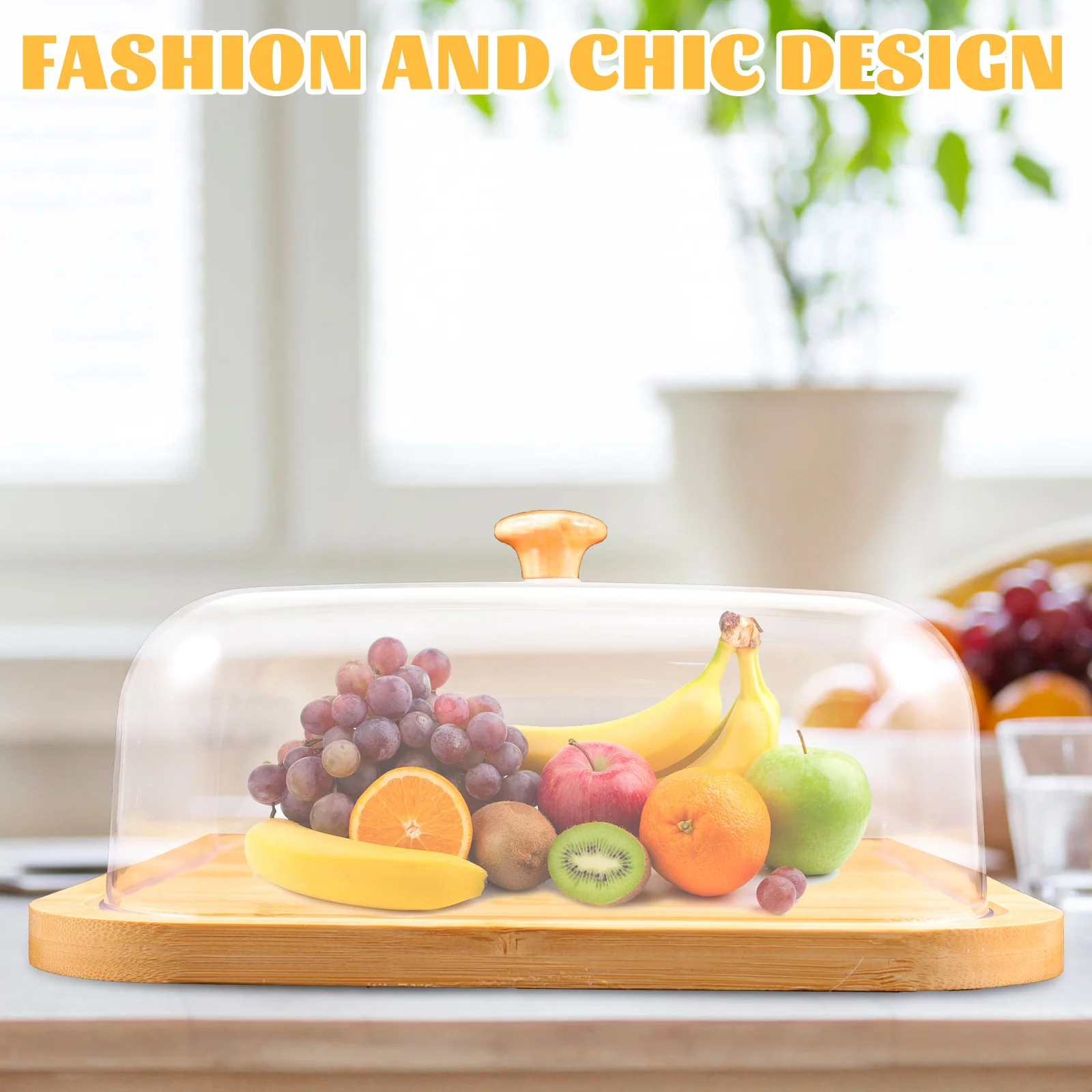 

1 Set Transparent Cake Tray With Lid Premium Bamboo Acrylic Dessert Plate Party Supplies Serving Tray For Wedding Household