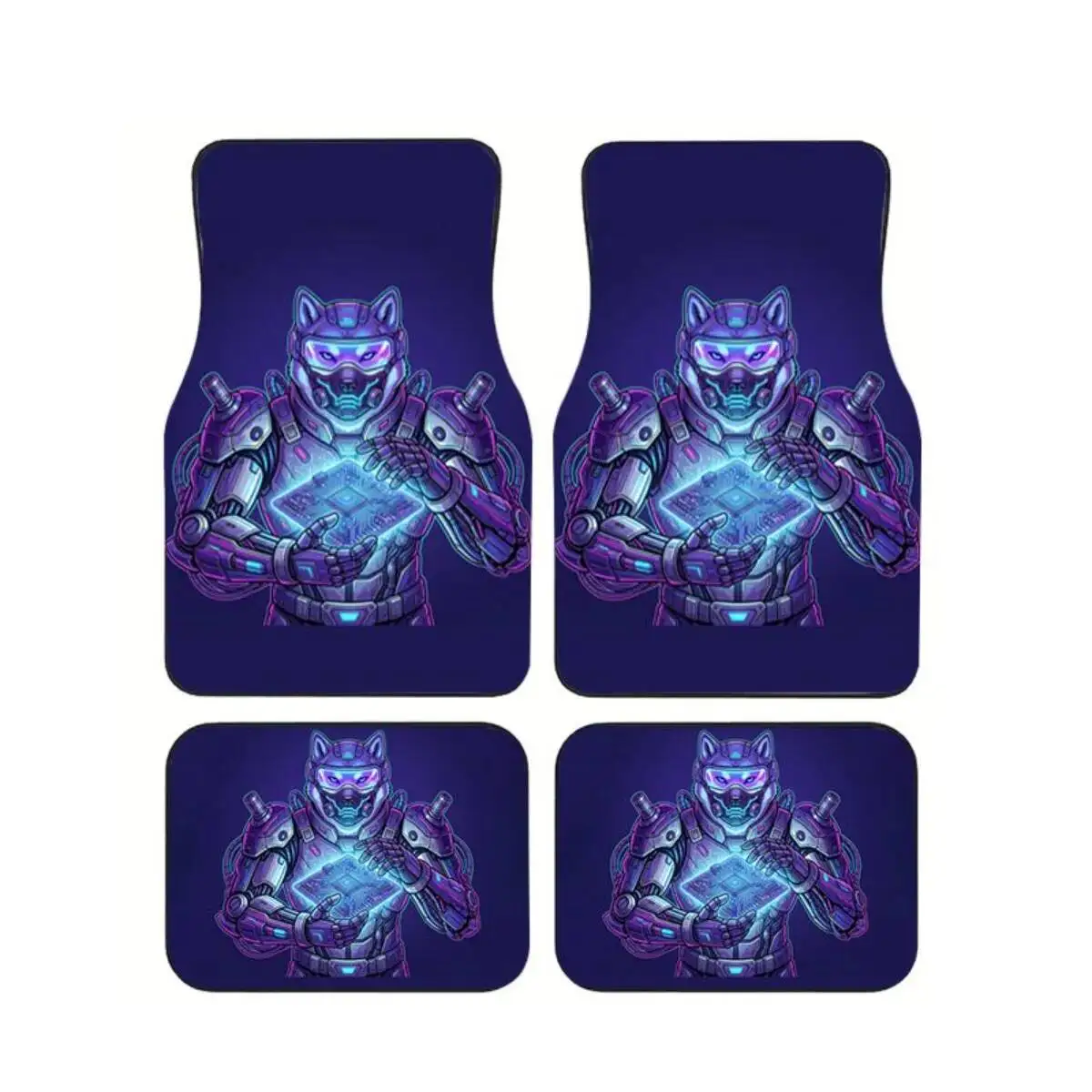 

4pcs Cyberpunk Mechanical Cat Car Floor Mats Universal Fit Anti-Slip Waterproof Auto Foot Carpets Set Car Interior Accessories