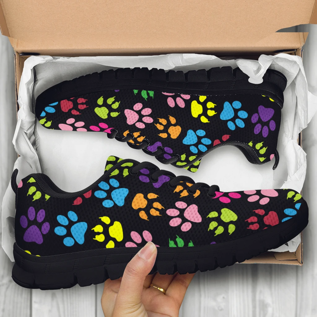 Rainbow Color Cartoon Dog Paw Print Lightweight Outdoor Shoes Comfortable Summer Breathable Shoes Basketball Shoes