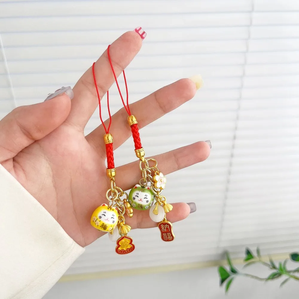 Good Luck Lucky Cat Phone Strap Lanyard KeyChain Lucky Cat Phone Lanyard Cute Anti Loss Lucky Cat U Disk Pendant