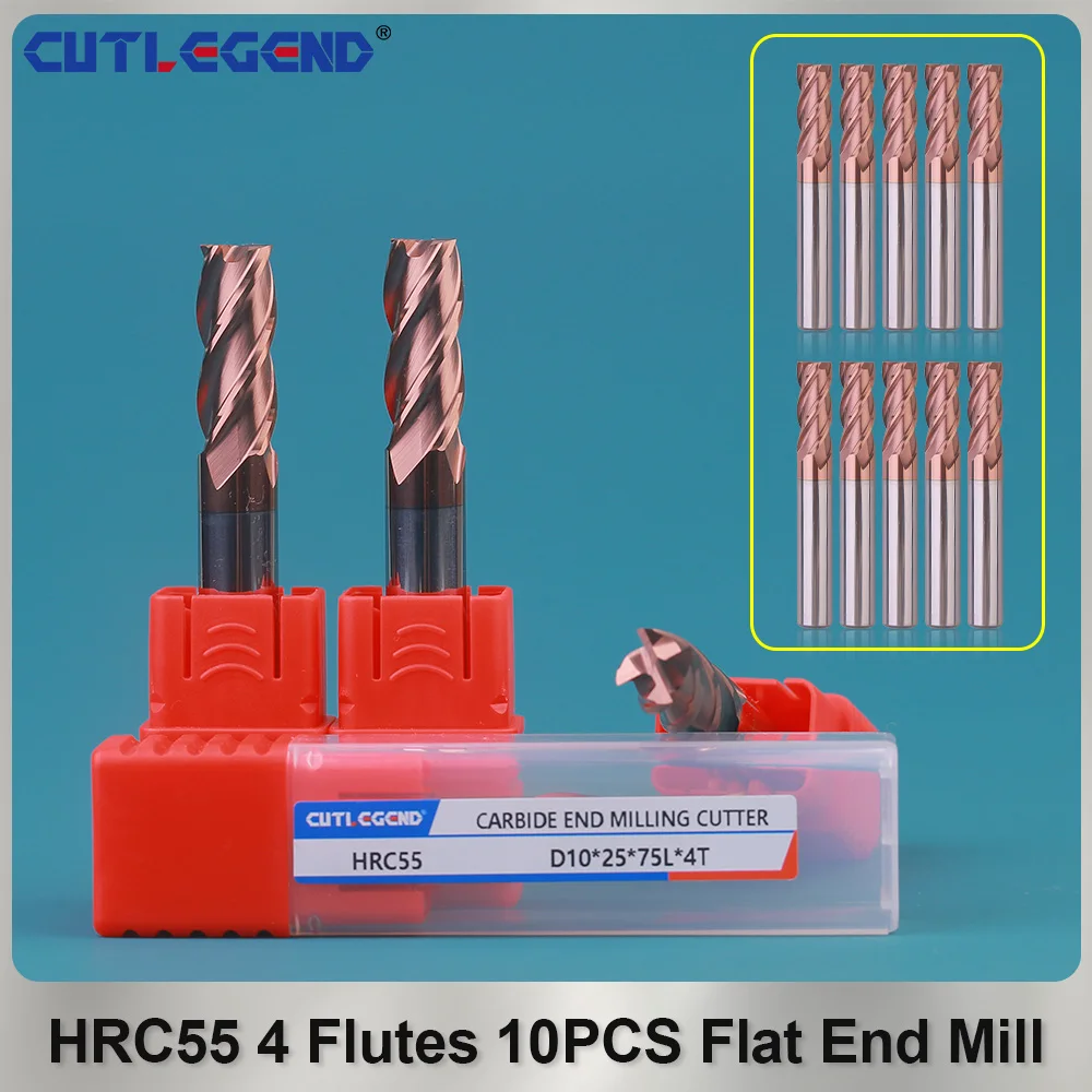 

Carbide End Milling Cutter Dia 1mm-12mmTungsten Steel AlTiN Coating 4-Flutes Flat End Mill HRC55 10PCS For CNC Machining Endmill