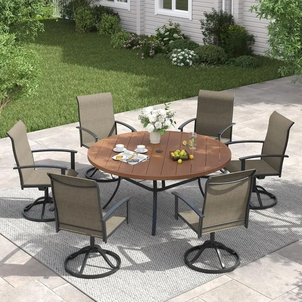 Weather-Resistant Metal Outdoor Swivel Chairs Set of 2 for Patio, Garden, or Porch in Mixed Brown