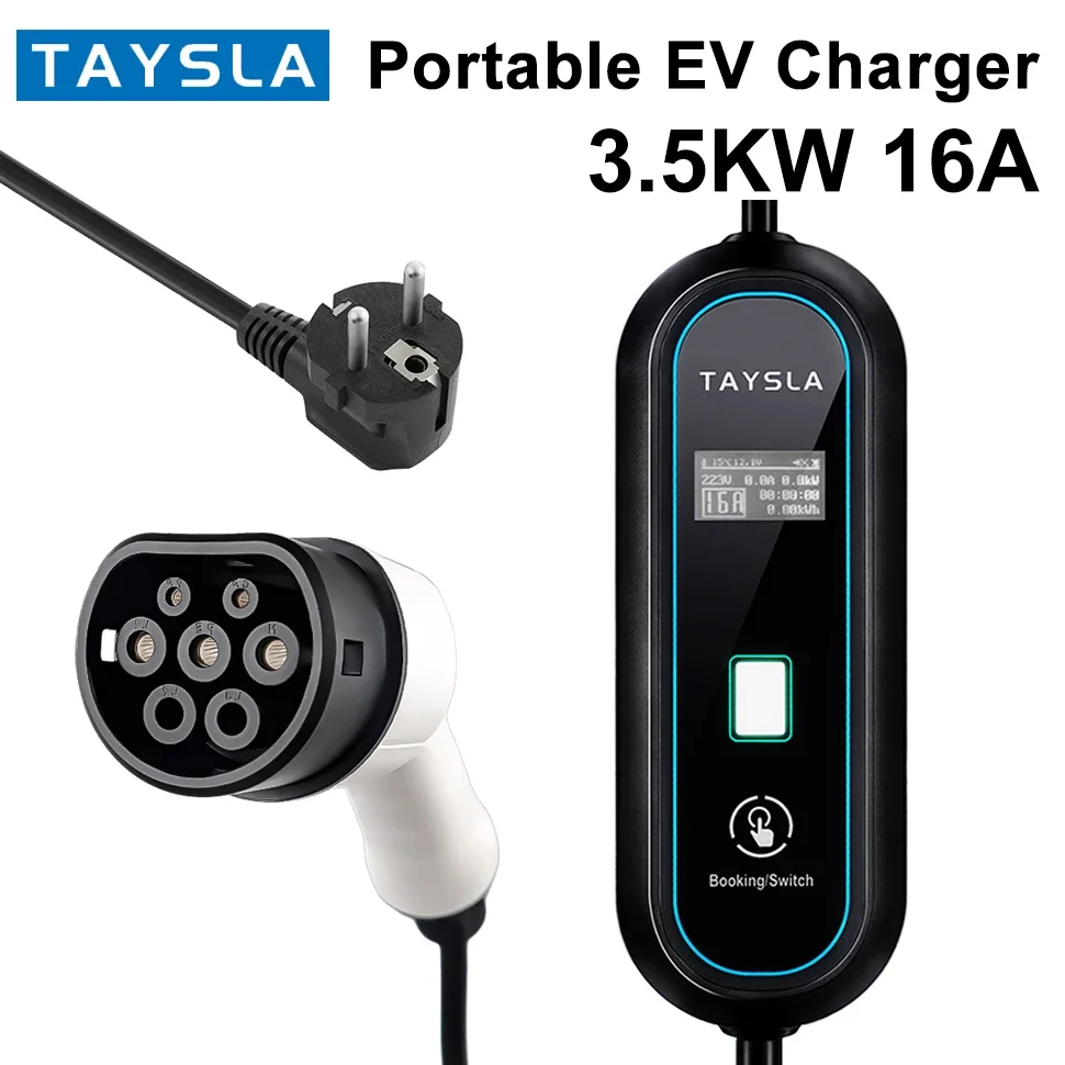 TAYSLA-cargador portátil para coche eléctrico, Cable de carga con enchufe europeo, tipo 1, 80V-260V, 3,5 kW, 16A, tipo 2