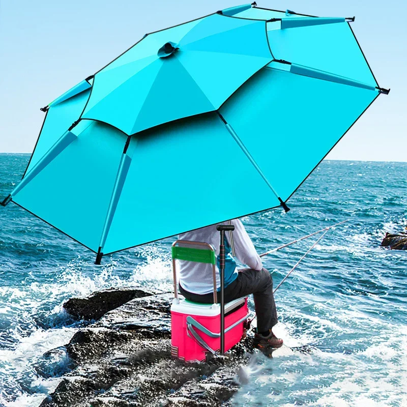 Imagem -06 - Duplo Ajustável Outdoor Fishing Umbrella Proteção Solar Espessada Grande Dobrável Impermeável Acessórios de Pesca