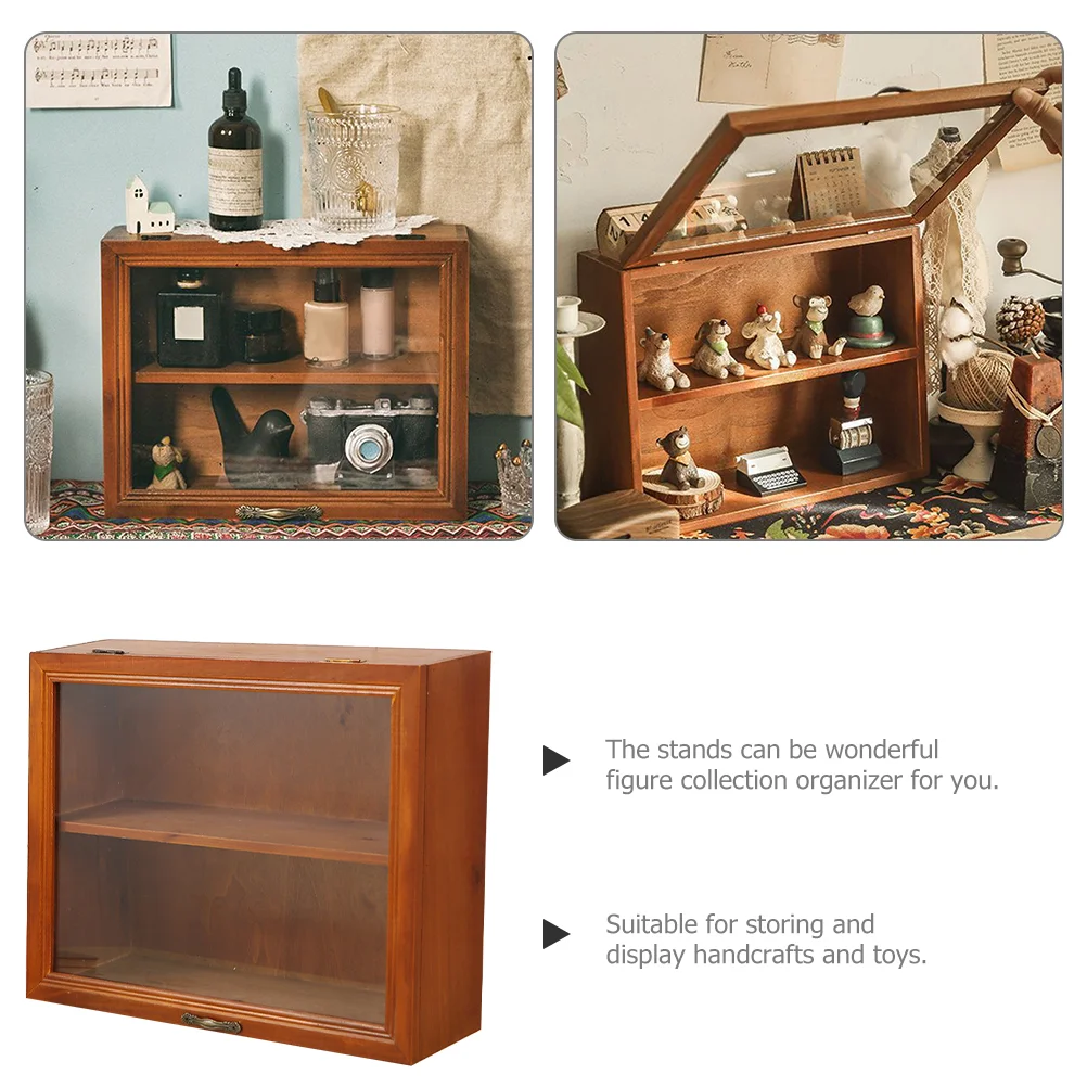 Display Shelf Solid Wood Flip Storage Cabinet Office Drawers Wooden Curio Model Stand Desktop Bookshelf