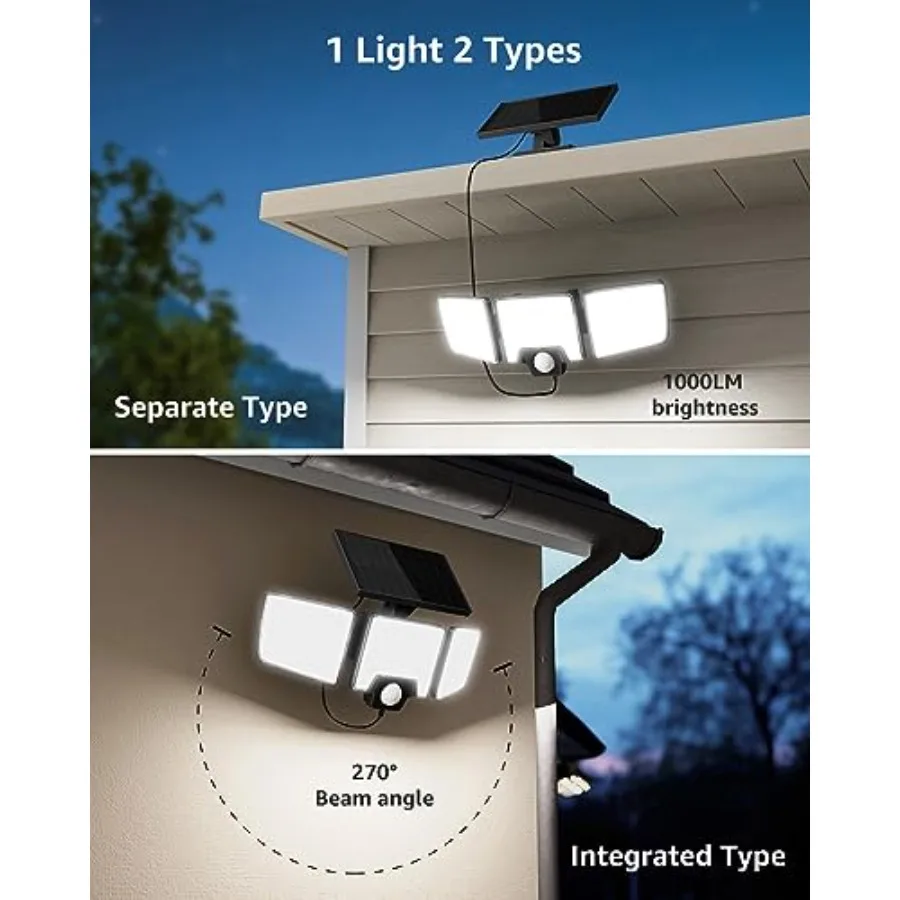 Solar Security Lights Outdoor Motion Sensor, 2 in 1 Separated and Integrated Remote Control IP65 Waterproof Solar Lights with 2