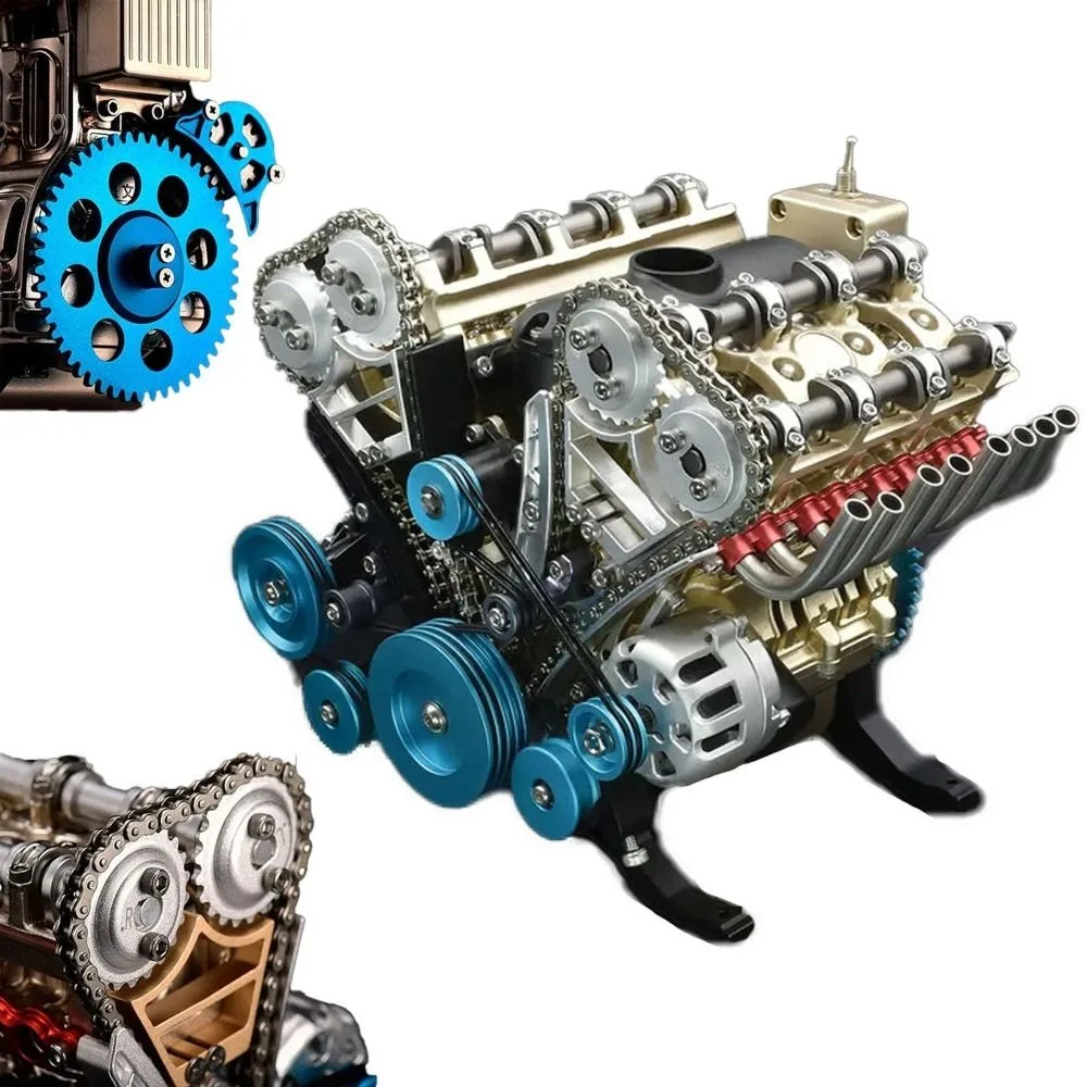 8-Cylinder Car Engine Model Kit Full Metal Simulation Car Engine Assembly Kit Model Toys Resin DIY Metal Engine Model