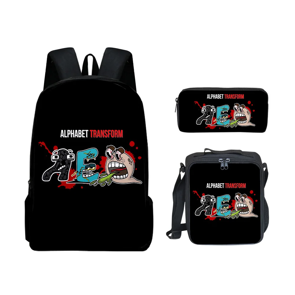 

Creative Popular Peculiar Funny Alphabet Lore 3D Print 3pcs/Set pupil School Bags Laptop Daypack Backpack Lunch bag Pencil Case