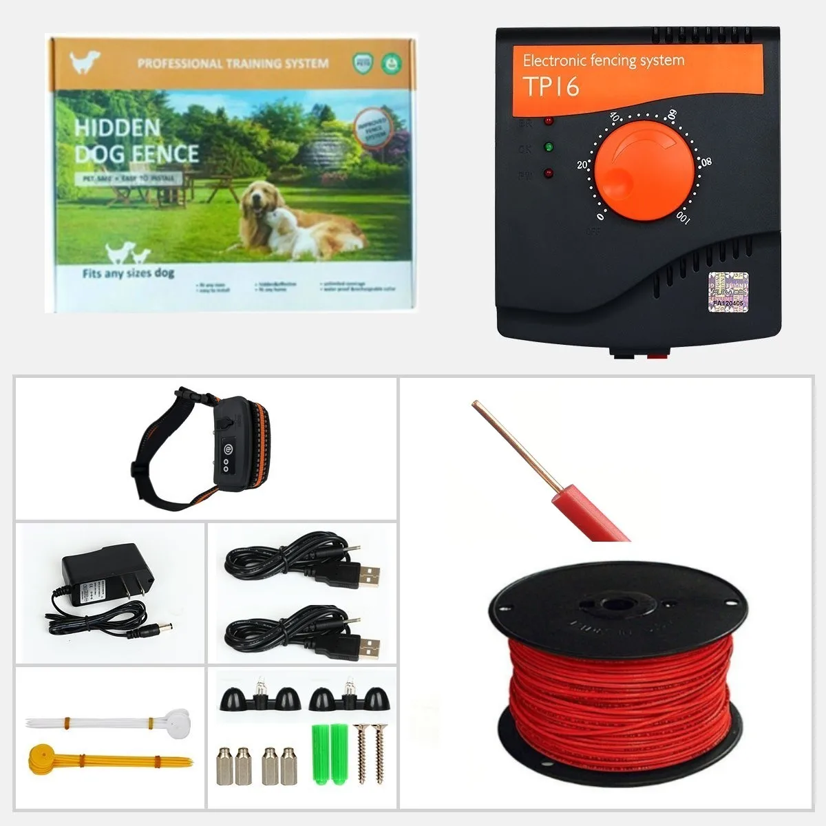 UpGrade Pet Wired Fence System Dog Electric Fencing System Rechargeable Waterproof 6 Level Adjustable Pet Training Collar