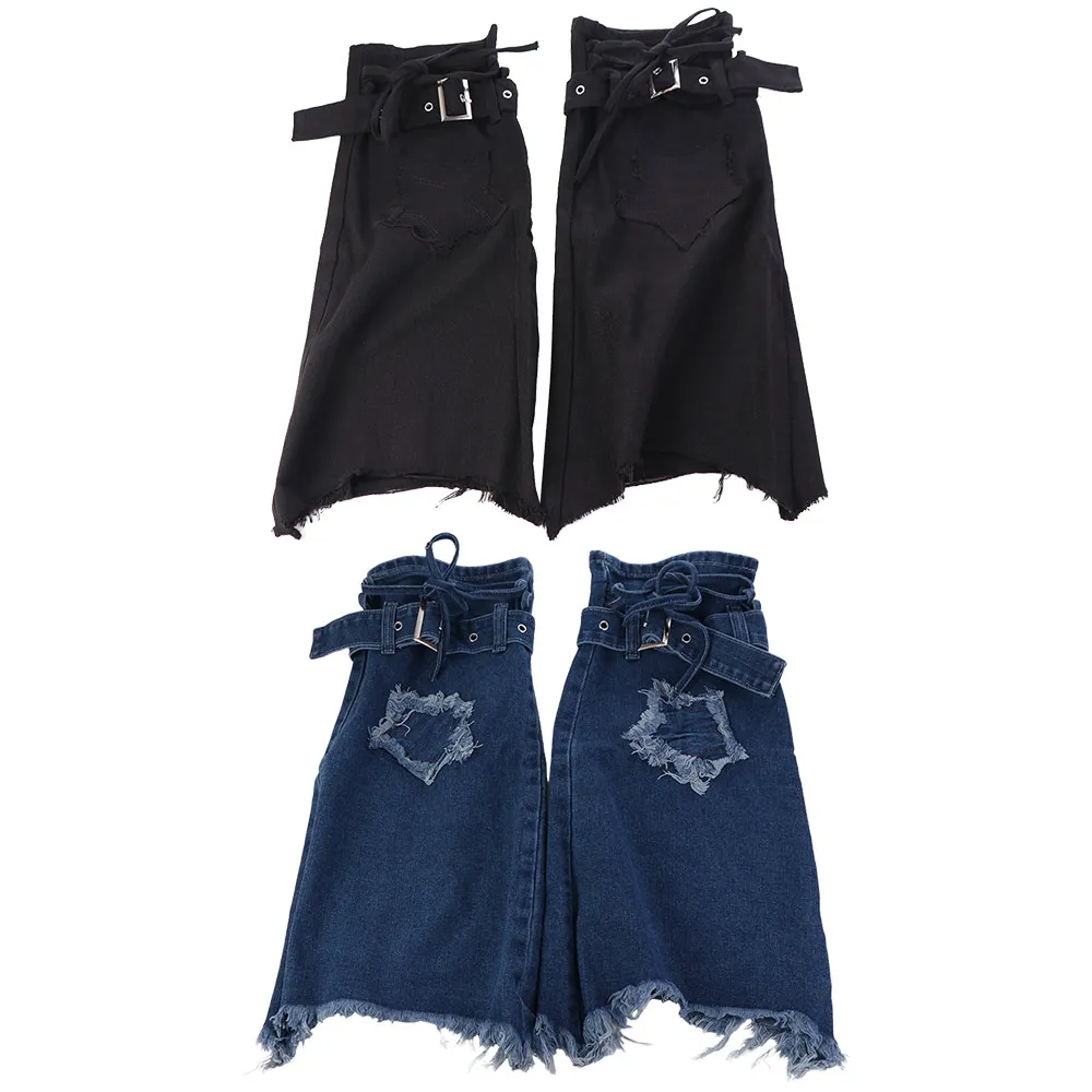 Japanese JK Lolita Y2K Denim Leg Warmers Stars Denim Cloth Cross Trumpet Leg Covers Footcover Drawstring Long Stockings Girls