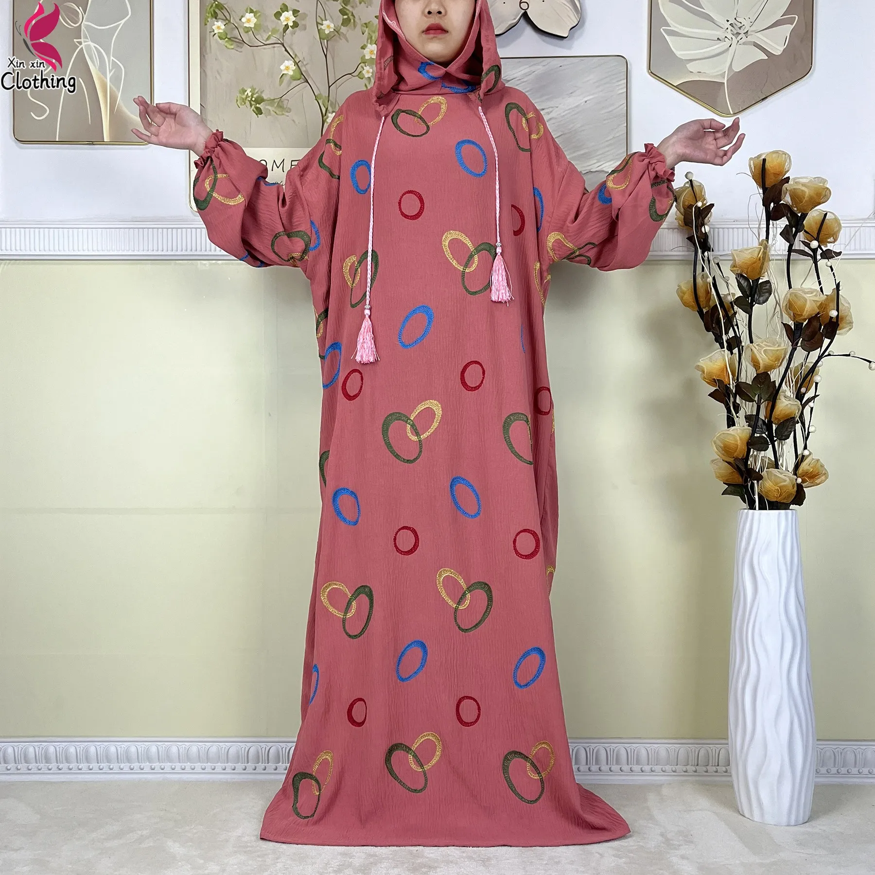 2025 جديد رمضان مسلم قبعة مزدوجة الصلبة القطن عباية التطريز فضفاض دبي تركيا الإسلام ملابس الصلاة عباية أفريقية الملابس