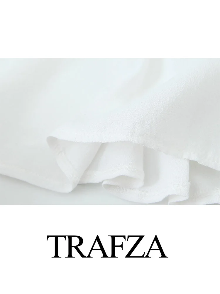 TRAFZA-Top de manga folhada de peito único feminino, camisa monocromática, manga curta, gola V, elegante, rua alta, moda verão