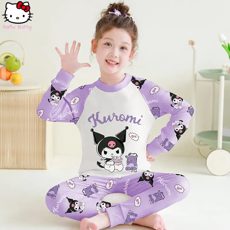 

2 шт. Kawaii Sanrio, одежда для девочек, весенне-осенний комплект детского хлопкового нижнего белья с рисунком Куроми, милая мягкая одежда для сна в стиле аниме «Мелодия»