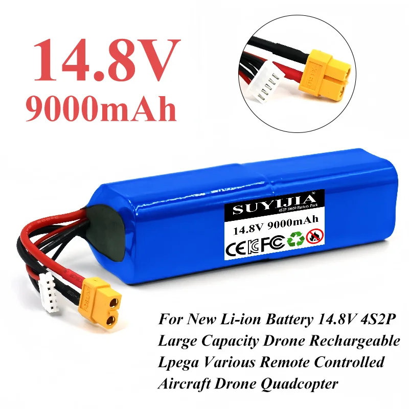 

18650 16,8 В литий-ионный 14,8 В 9 Ач 4S2P высокой емкости для различных радиоуправляемых самолетов, дрона, двунаправленного XH2.54-5P XT60, зарядка, перезаряжаемая