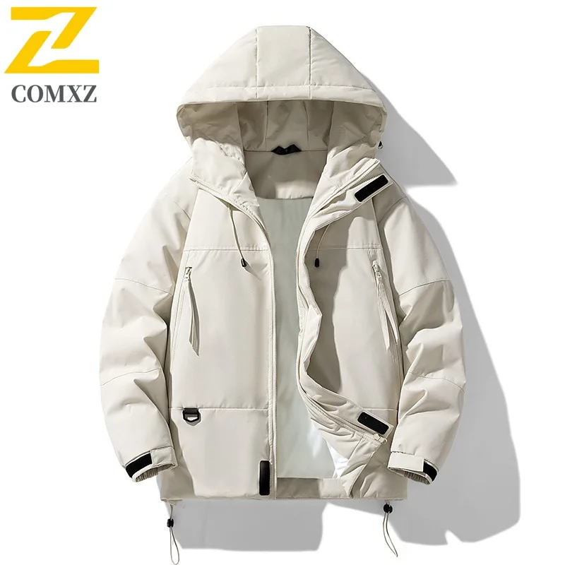 

COMXZ 2025 Men's Thick Warm Hooded Down Jacket Winter Waterproof Windproof American Style Trendy Thermal Coat