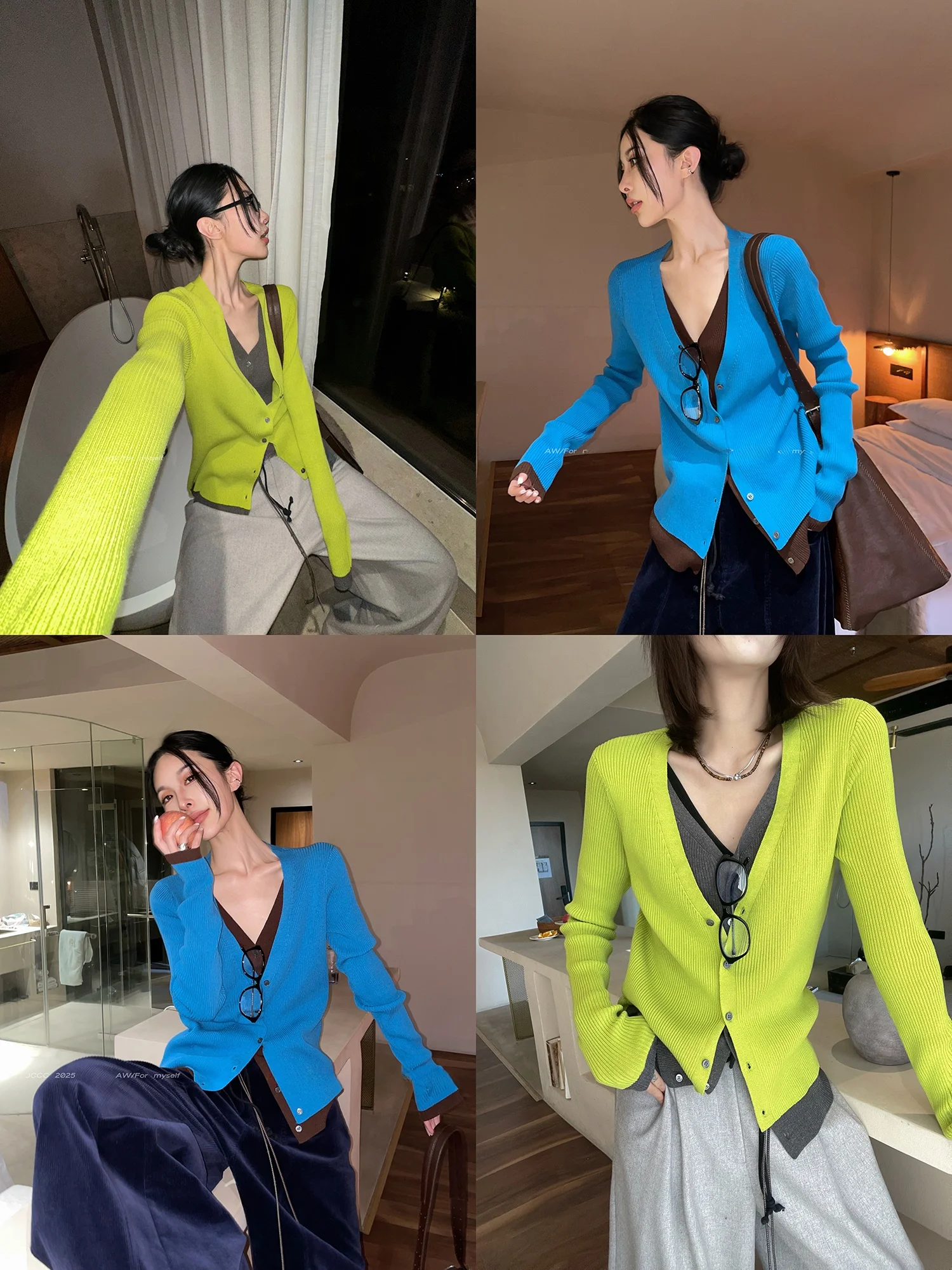 

JCCC adow 'Mountain Sea Meeting' Early Spring Color Blo Knitted Long Sve Base irt Slimming White Enhancing Mo Two-...