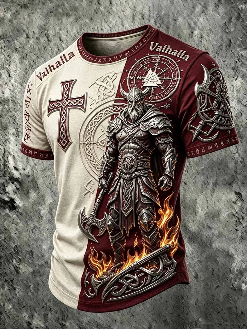2027 Summer Best-selling Men's Vintage Viking Style 3D Printed Outdoor Sports Breathable Quick-Drying T-Shirt Family Style Shirt