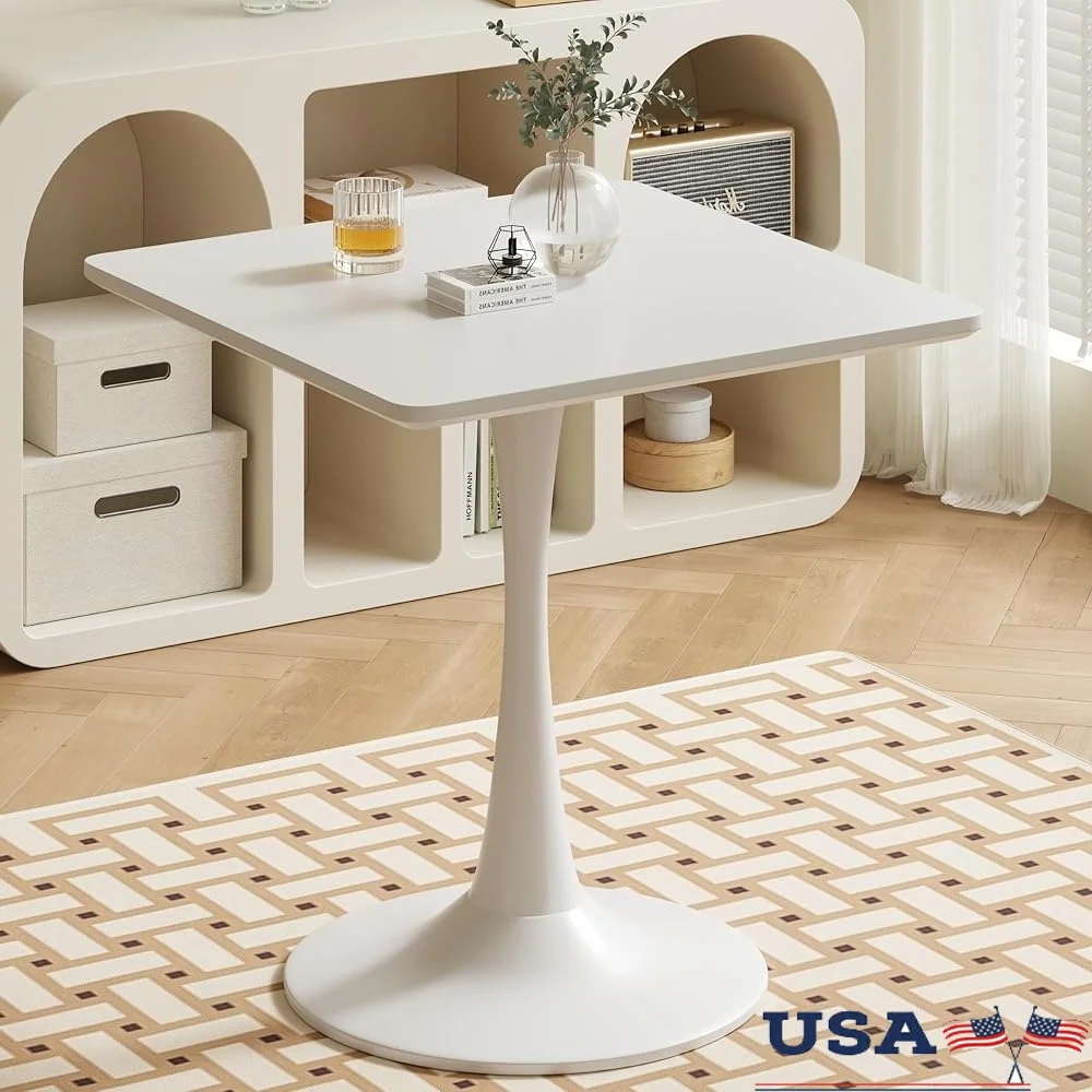 Modern White Tulip Dining Table Small Pedestal Base 2 People Mid Century Kitchen Glossy Durable Easy Assembly Indoor Furniture