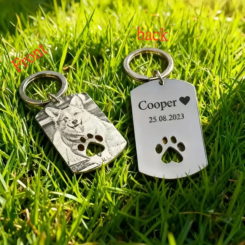 Custom Memorial Pet Photo Keychain-Laser-Engraved and Personalized, the Ultimate Keepsake Gift for Pet Lovers, Great for Couples