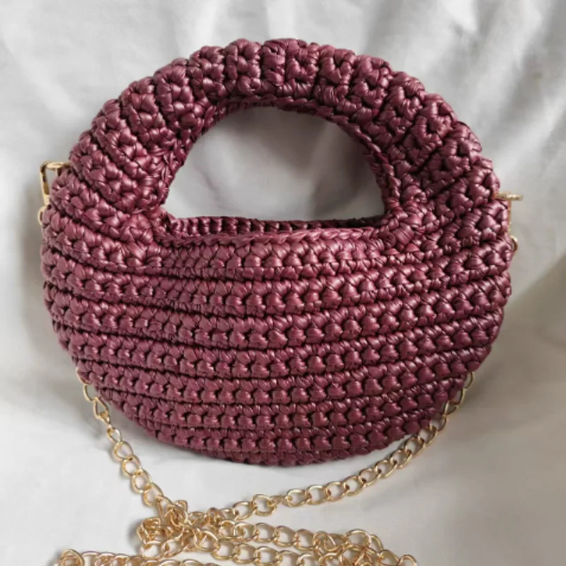 New Handmade Crocheted Half Moon Bag Woven Fabric Strip Woven Handbag Chain Single Shoulder Crossbody Bag
