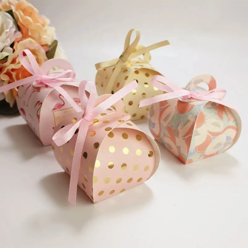 20/50Pcs Polka Dot Bow Box Baby ShowerBoxes  Christmas  Birthday  Wedding, Companion Gift Bag Paper Chocolate Candy Packing