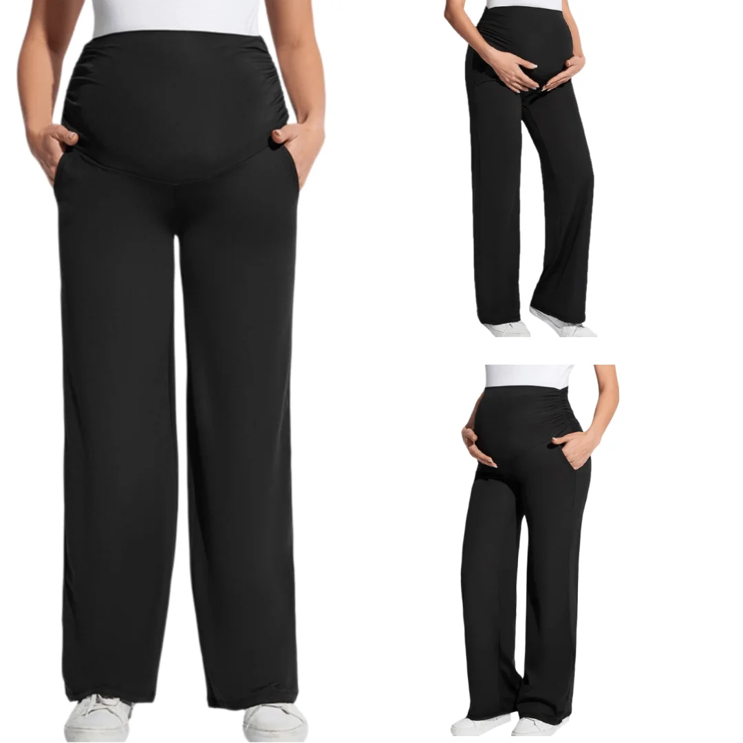 Maternity Straight Pants For Women Solid High Waist Belly Support High Elastic Versatile Casual Sport Trousers