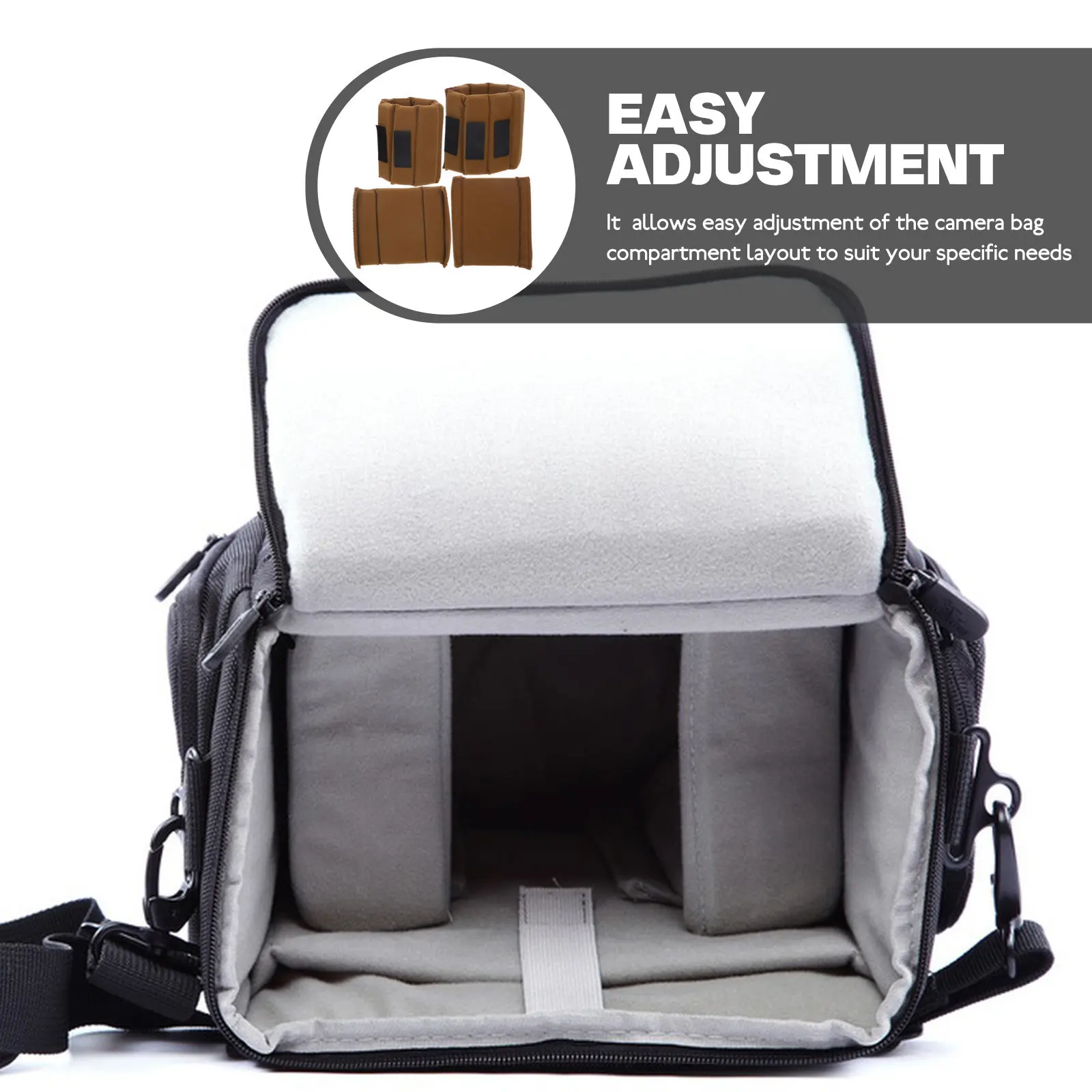 4Pcs Camera Bag Insert Divider Hook Loop Sticky Strap Adjustable Compartment Organizer Protective Polyester Epe Foam Camera