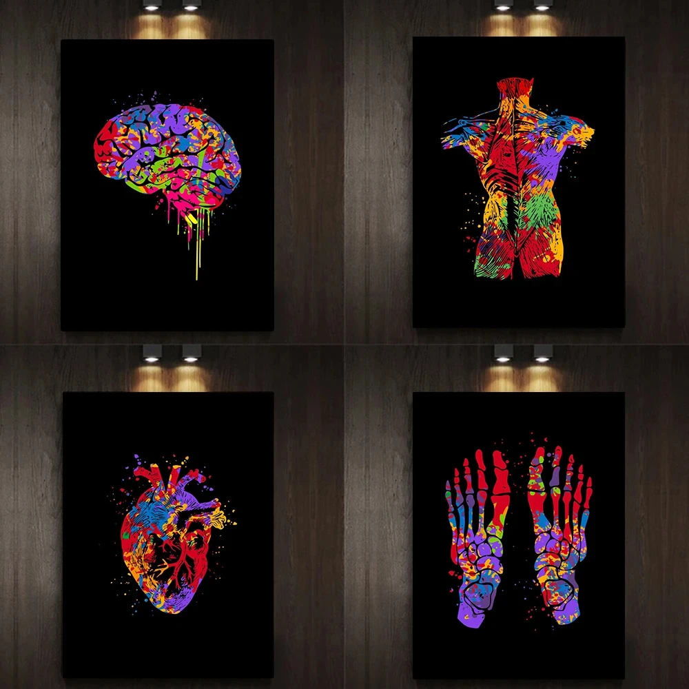 Modern Abstract Watercolor Heart Anatomy Lungs Human Organs Medicine Wall Art Canvas Paintings Posters Prints Pictures Lab Decor