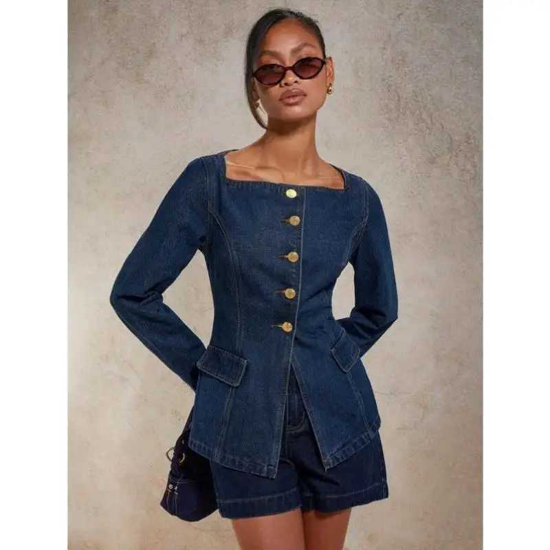 

Новый Q 40234, однотонный женский топ на пуговицах спереди, длинный све, повседневный воротник, китайский слэ, модный сценический костюм