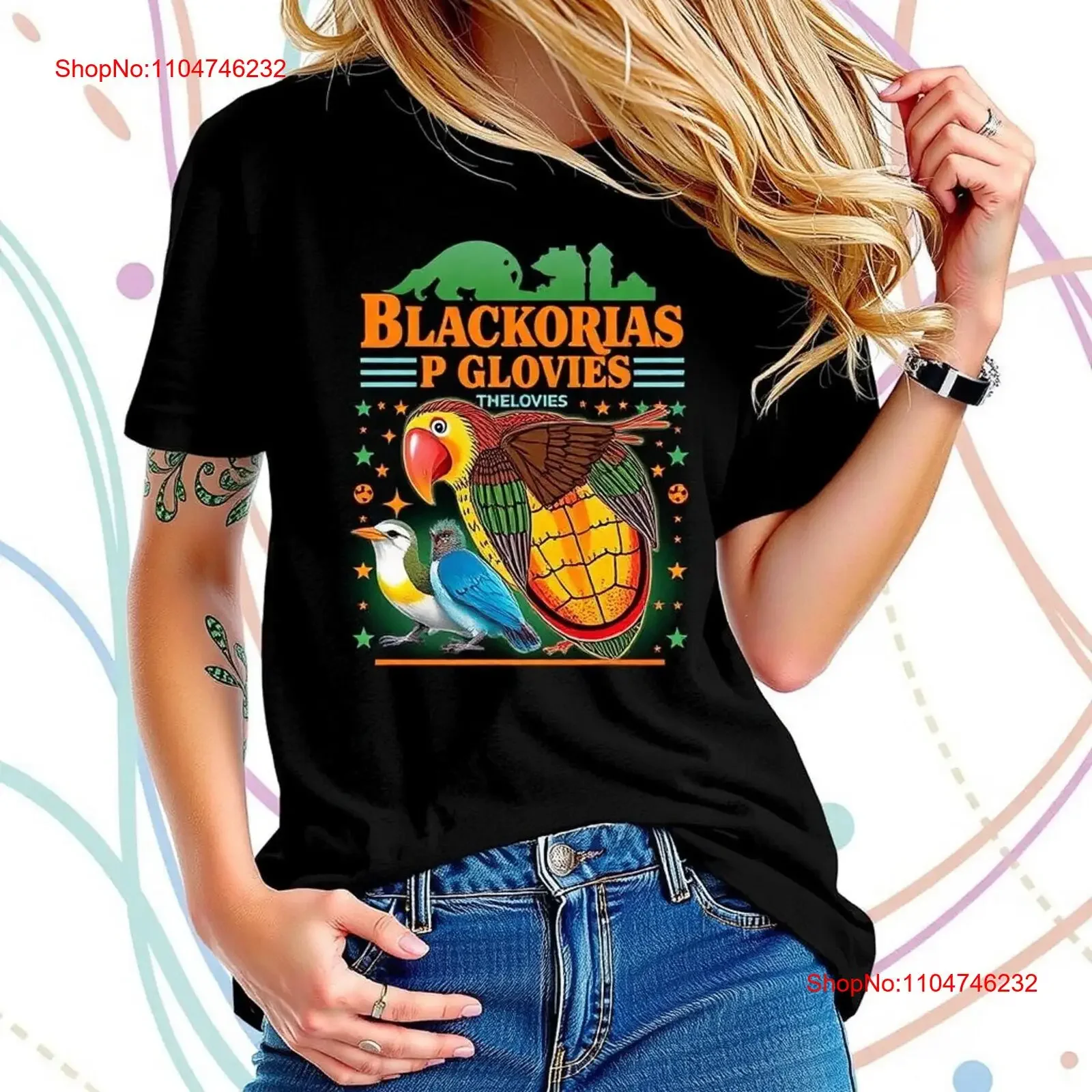 

Модная черная футболка с красочным попугаем в повседневном стиле для женщин, винтажная стираная дышащая уличная одежда, модельерская одежда
