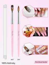 Olasalon 100% Pure Kolinsky Acrylic Nail Brush for Salon Manicure Tool Pink Wood handle