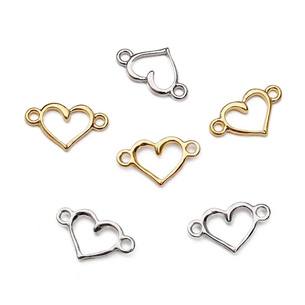 20Pcs 14x8mm Gold/Silver Color Alloy Double Hole Hollow Heart Shaped Charm Pendant For Making DIY Handmade Jewelry Accessories