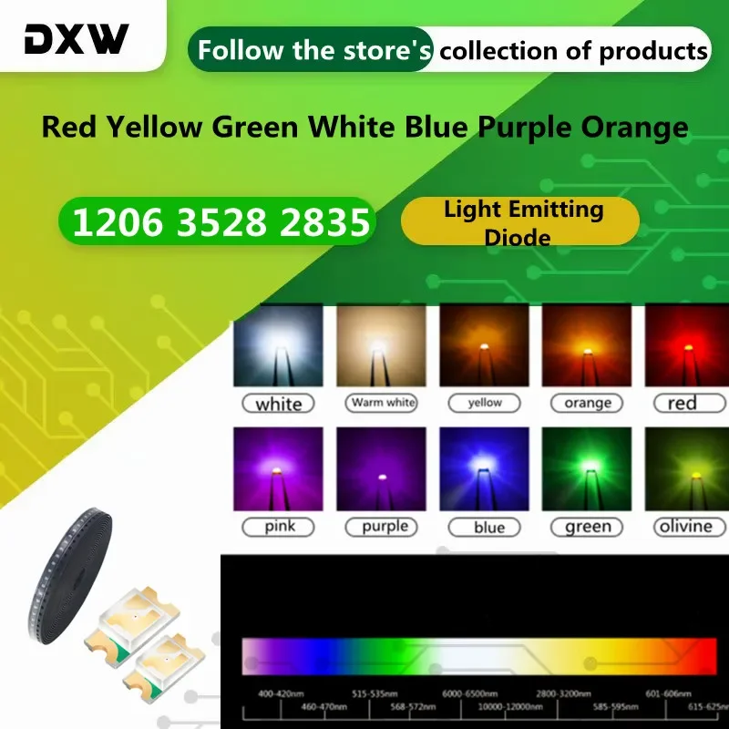 2000/3000/4000/PCS Light Emitting Diode 1206 3528 2835 LED Red Yellow Green White Blue Purple Orange