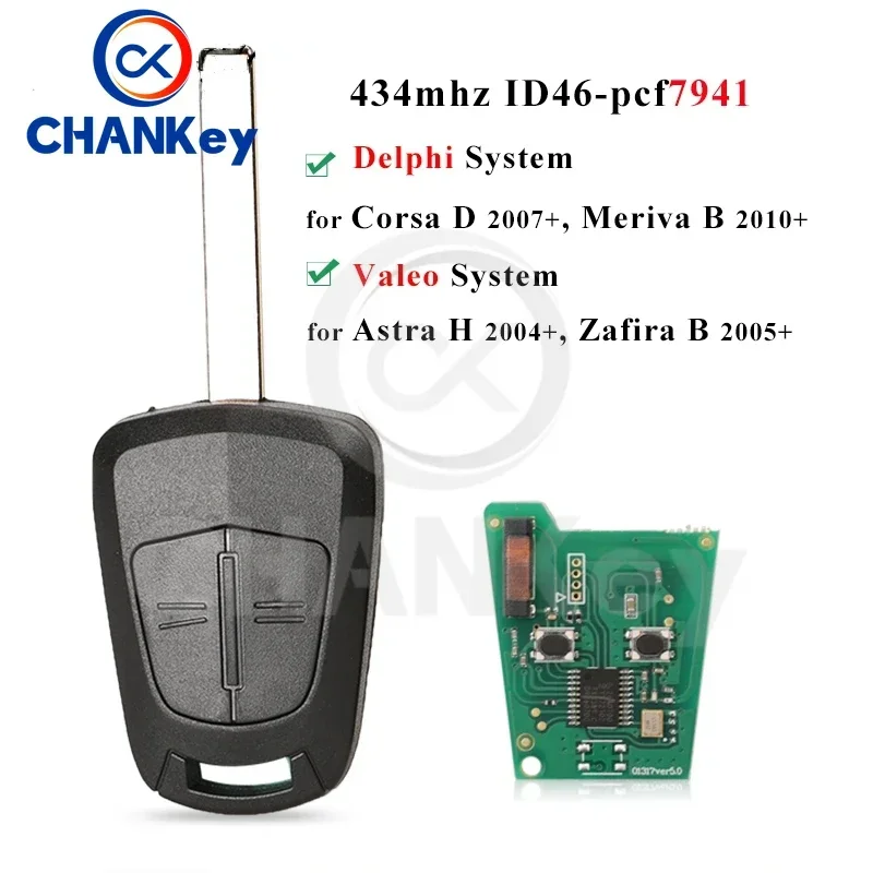 

CHANKey 433Mhz ID46-pcf7941 Car Remote Key For Opel / Vauxhall Astra H 2004-2009 Zafira B 2005-2013 Corsa D 2007-2012 Meriva