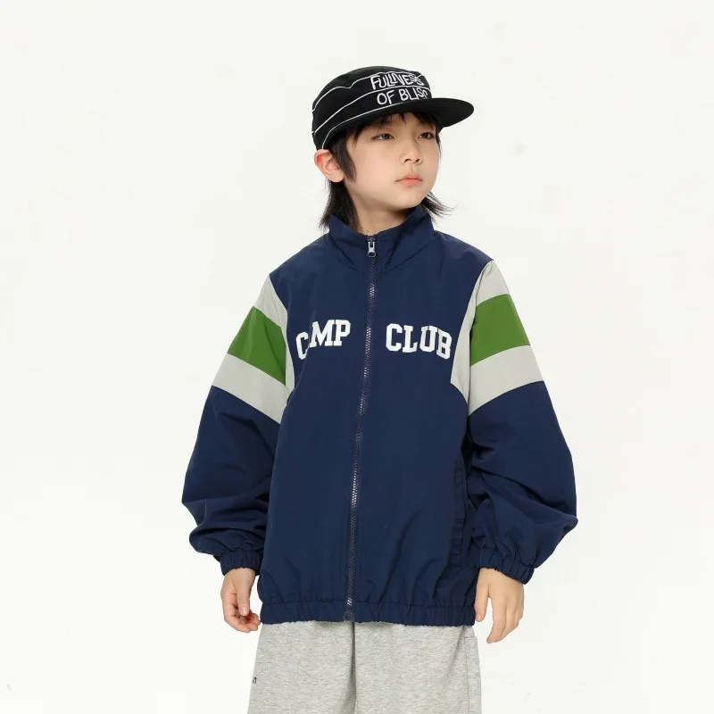 26 spring summer Children's Outerwear sporty Boys' big kids Aviator Jacket Loose stylish Casual Coat 5-15 years zipper outfit