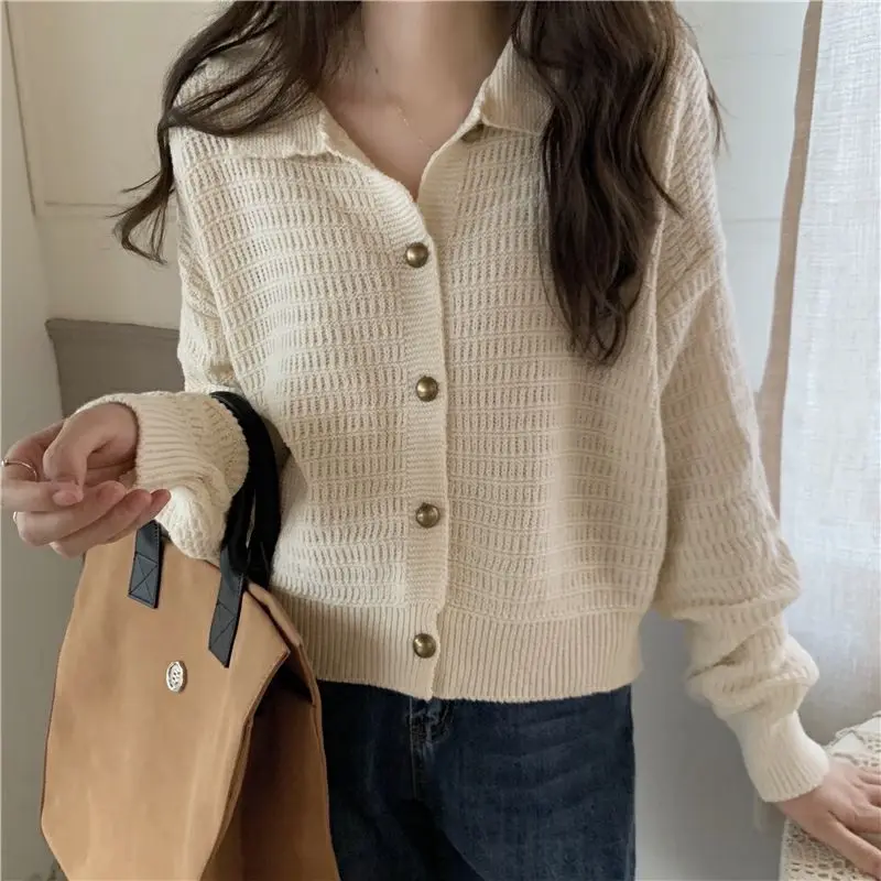 

New Women Doll Collar Knitted Cardigan Autumn Winter Long Sleeve Single-breasted Sweater Cardigans Female Loose Sweaters