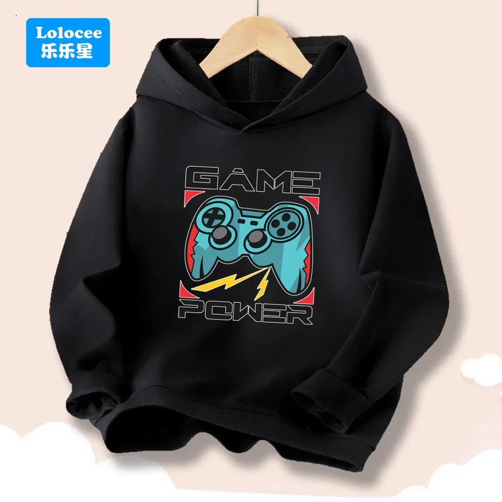 Autumn/Winter Boys' Long-Sleeved Hoodie with Game Controller Print, Stylish Outdoor Boys' Christmas Hoodie YXJ01