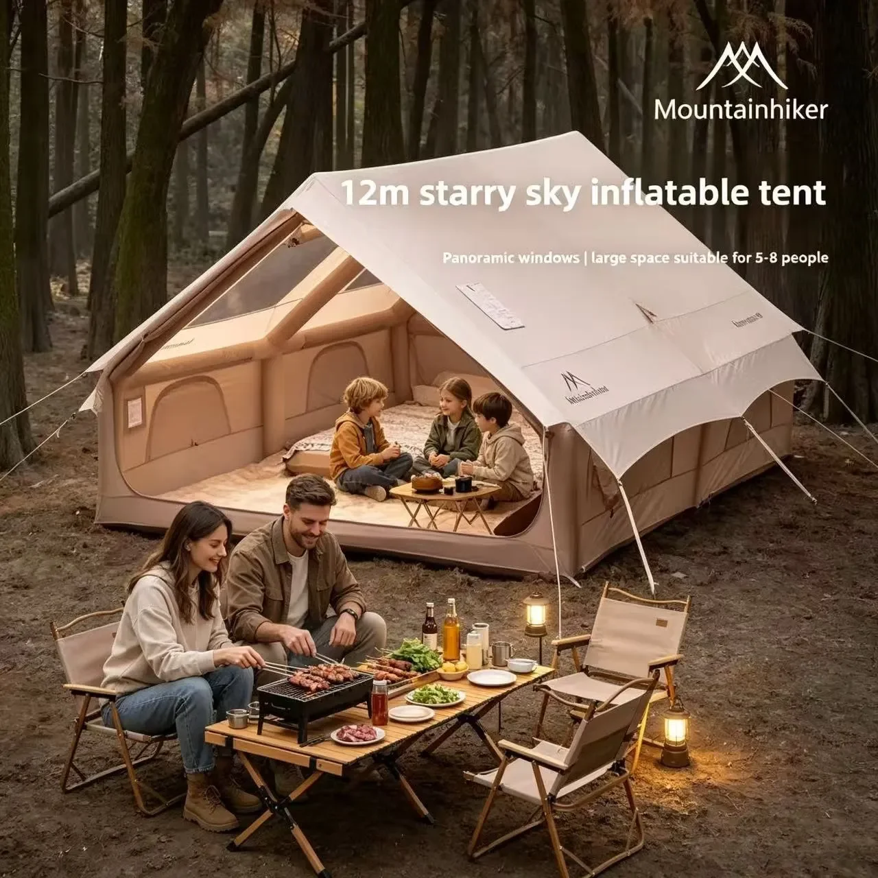 Mountainhiker Outdoor Camping Inflatable Tent Portable Folding Fully Automatic Rainproof Tourism 12㎡ Family House with Air Pump