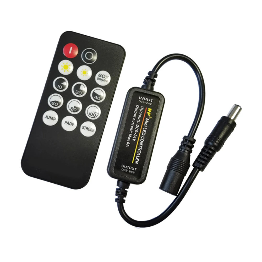 ตัวควบคุมไฟ LED สำหรับแถบไฟ LED หรี่แสง14Key 2.4G RF รีโมทคอนโทรลไร้สาย DC 5V 12V 24V 6A sakelar peredup หัวเดียว