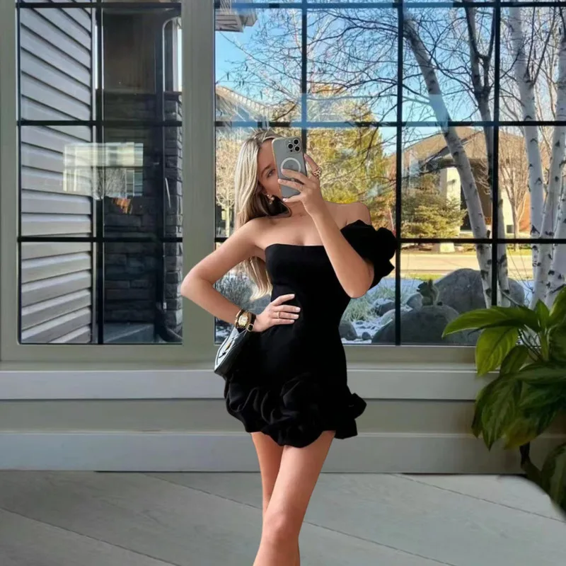 

Elegant One Shoulder Bustier Dress With Ruffled Peplum Waist Fitted Mermaid Hem Bodycon Gown For Women Formal Evening Party Wear