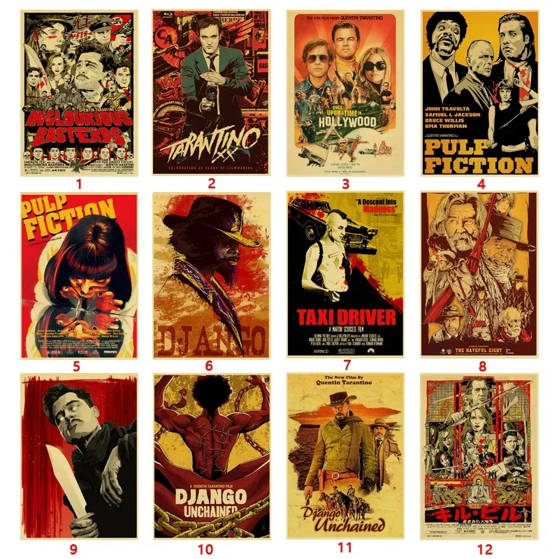 Quentin Tarantino Classic Movie Poster Collection Retro Vintage Print on Canvas for Home Bedroom Decor Wall Art Gift