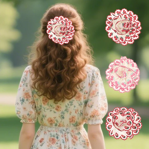 AWAYTR-diademas con diseño de encaje de cereza, accesorios para el cabello para mujer y niño, coleteros elásticos, bandas de goma