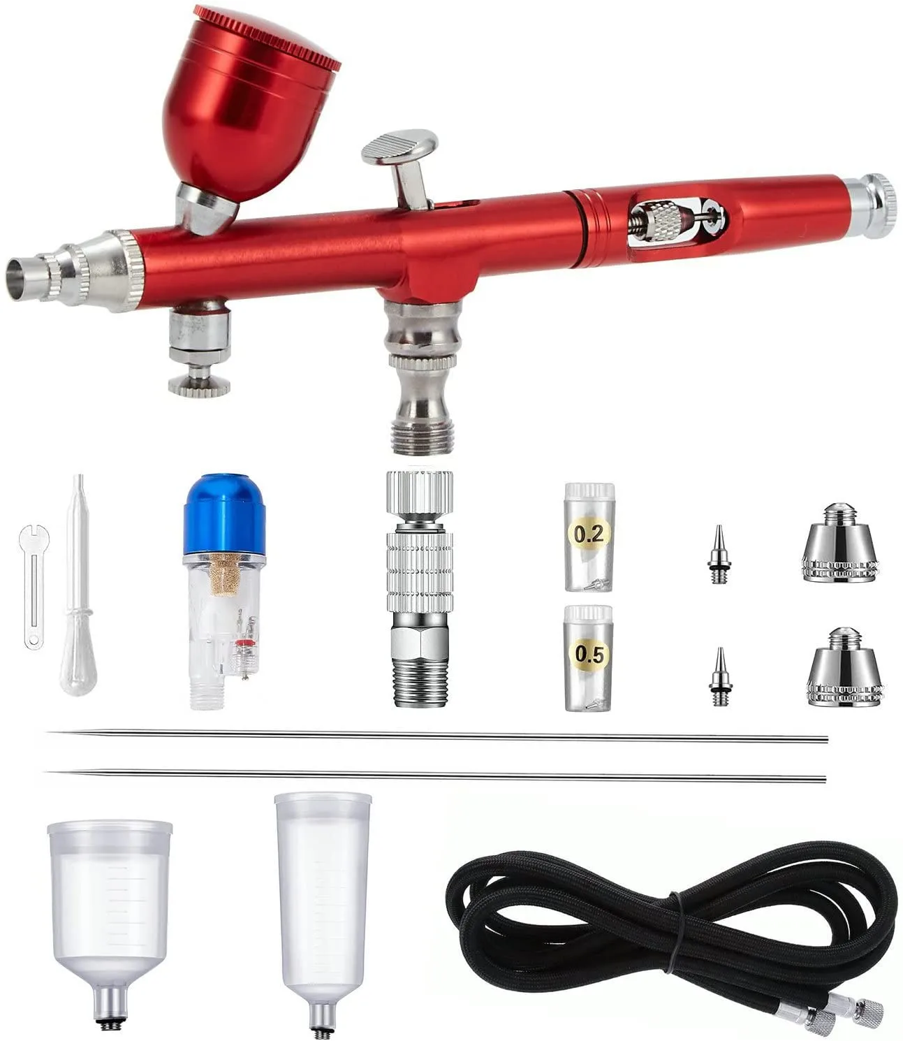 

JOYSTAR 0.2/0.3/0.5mm double-acting spray gun kit Spray gun kit with three cups,air filters used for nail art tattoo cake toy.