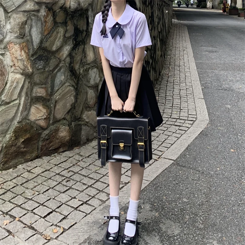 Thai Sailor Dress Set Seifuku Short Sleeve Thai School Uniform Three-piece Set Pleated Skirt JK Uniform Academy Clothing Student