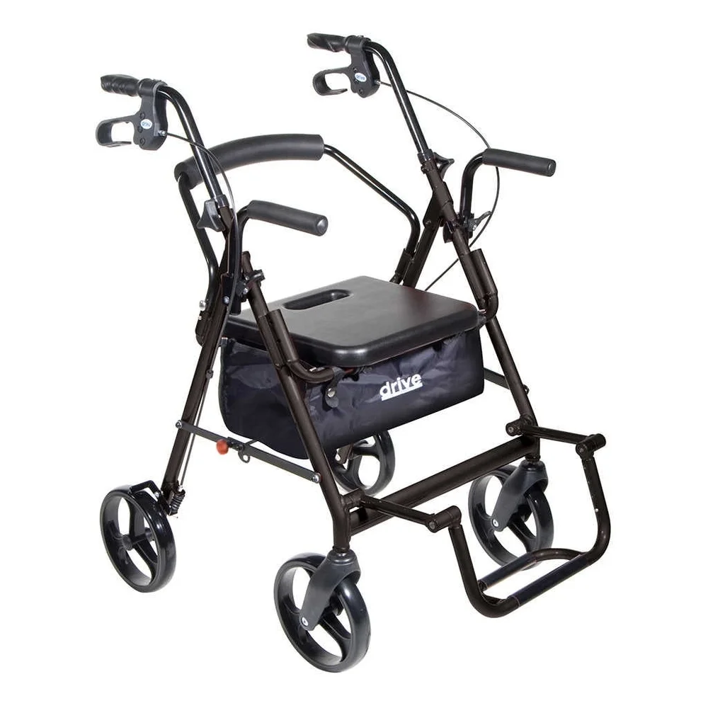 Dual Function Transport Wheelchair Rollator Rolling Walker with Adjustable Handles Padded Seat and Locking Armrests Enhanced