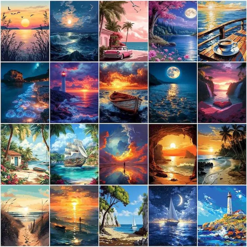 GATYZTORY Painting Paints By Numbers seascape Paint Pictures By Numbers Art Supplies Watercolor Artwork Handmade Digital Canv