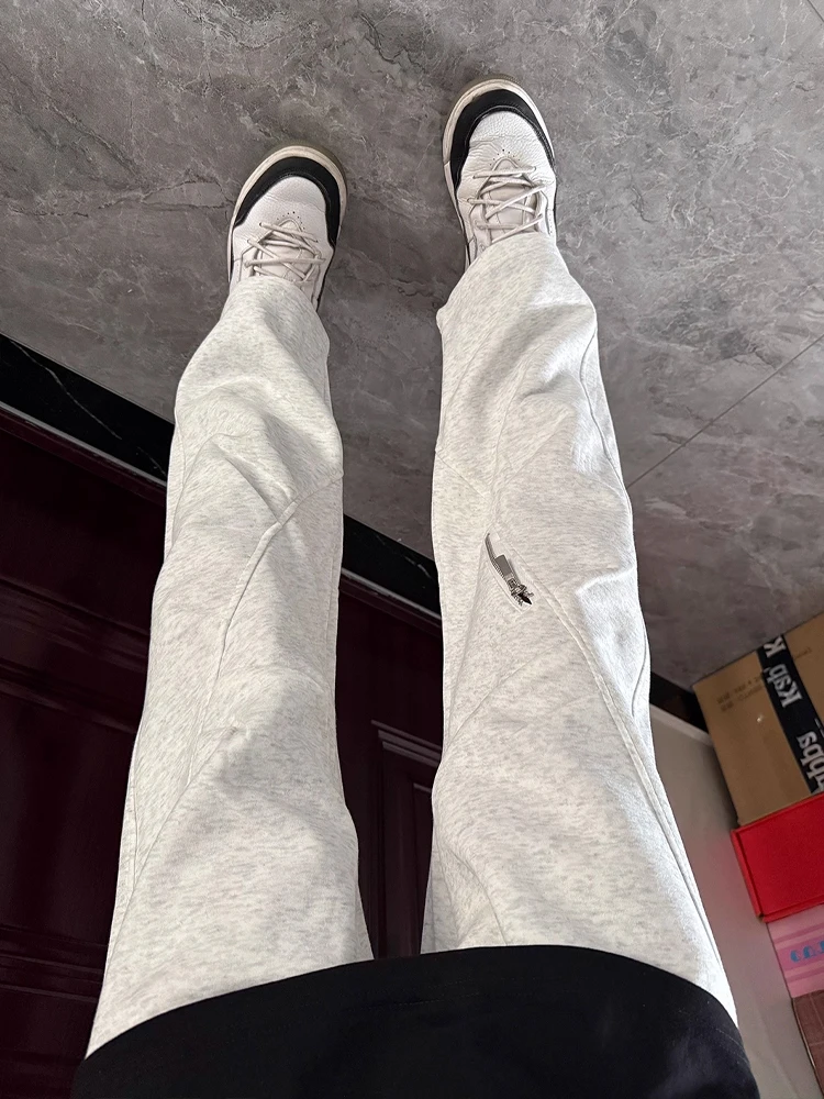 ey Zipper Sweatpants Men's Autumn American High Street Pleated Paratrooper Pants Flared Wide Leg Knife Sports Pants