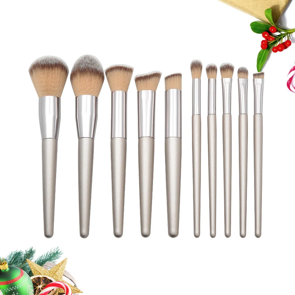 مجموعة فرش مكياج مكونة من 10 قطع، مجموعة احترافية، شعيرات رايون فائقة الكثافة لتطبيق مسحوق أحمر الخدود السائل