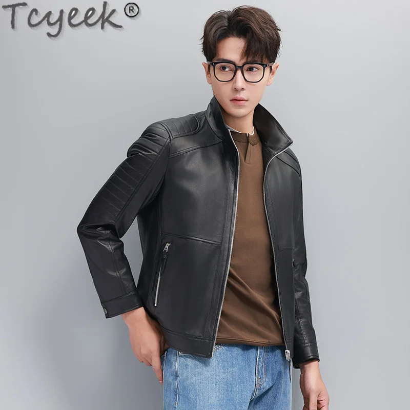 Tcyeek Genuine Leather Jacket Men L0il Wax Cowhide Coat Spring Autumn Clothes Mens Motocycle Jackets Slim Fit Jaqueta De Couro